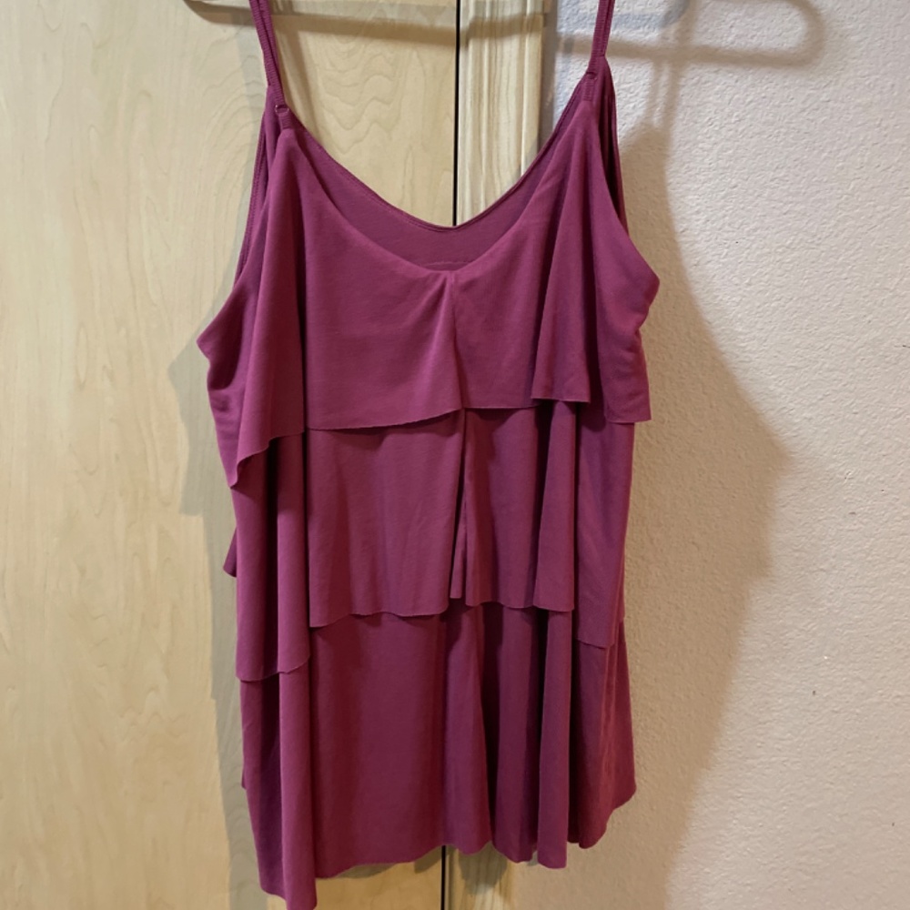 Women 1X Beautiful Mauve Layer Ruffled Spaghetti Strap Spring Summer Top Blouse - Picture 3 of 5